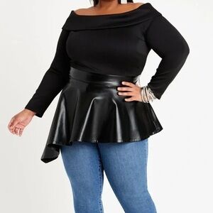 NWT Ashley Stewart Faux Leather Off The Shoulder Top Size 18/20 (2X)